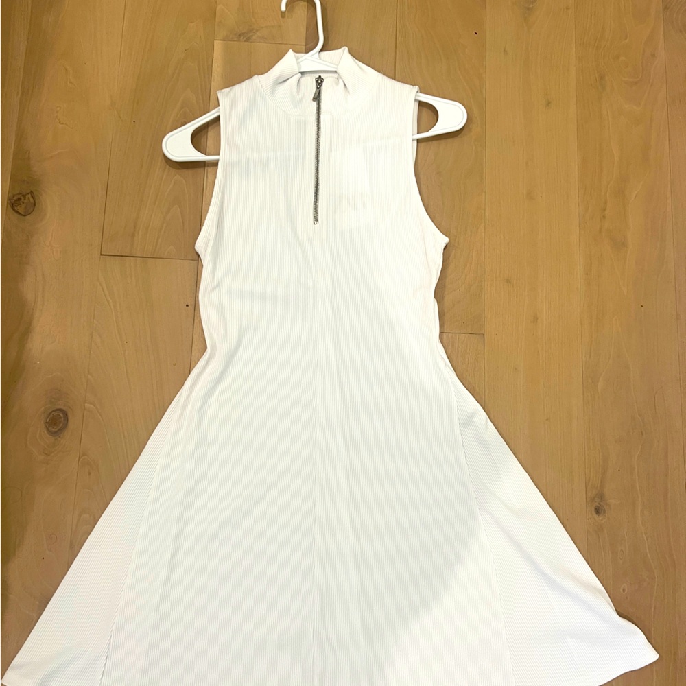 White Sleeveless A-Line Halter Dress